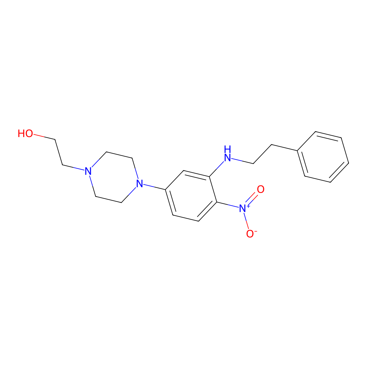 2-(4-{4-Nitro-3-[(2-phenylethyl)amino]phenyl}-1-piperazinyl)ethanol molecular structure, CAS 347354-39-6