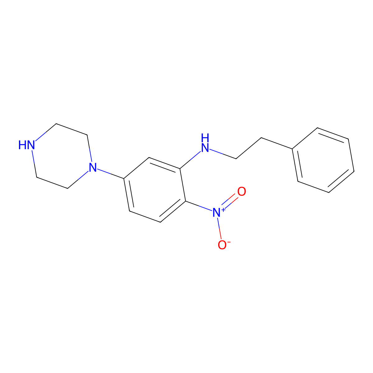 N-(2-nitro-5-piperazin-1-ylphenyl)-N-(2-phenylethyl)amine molecular structure, CAS 347354-40-9
