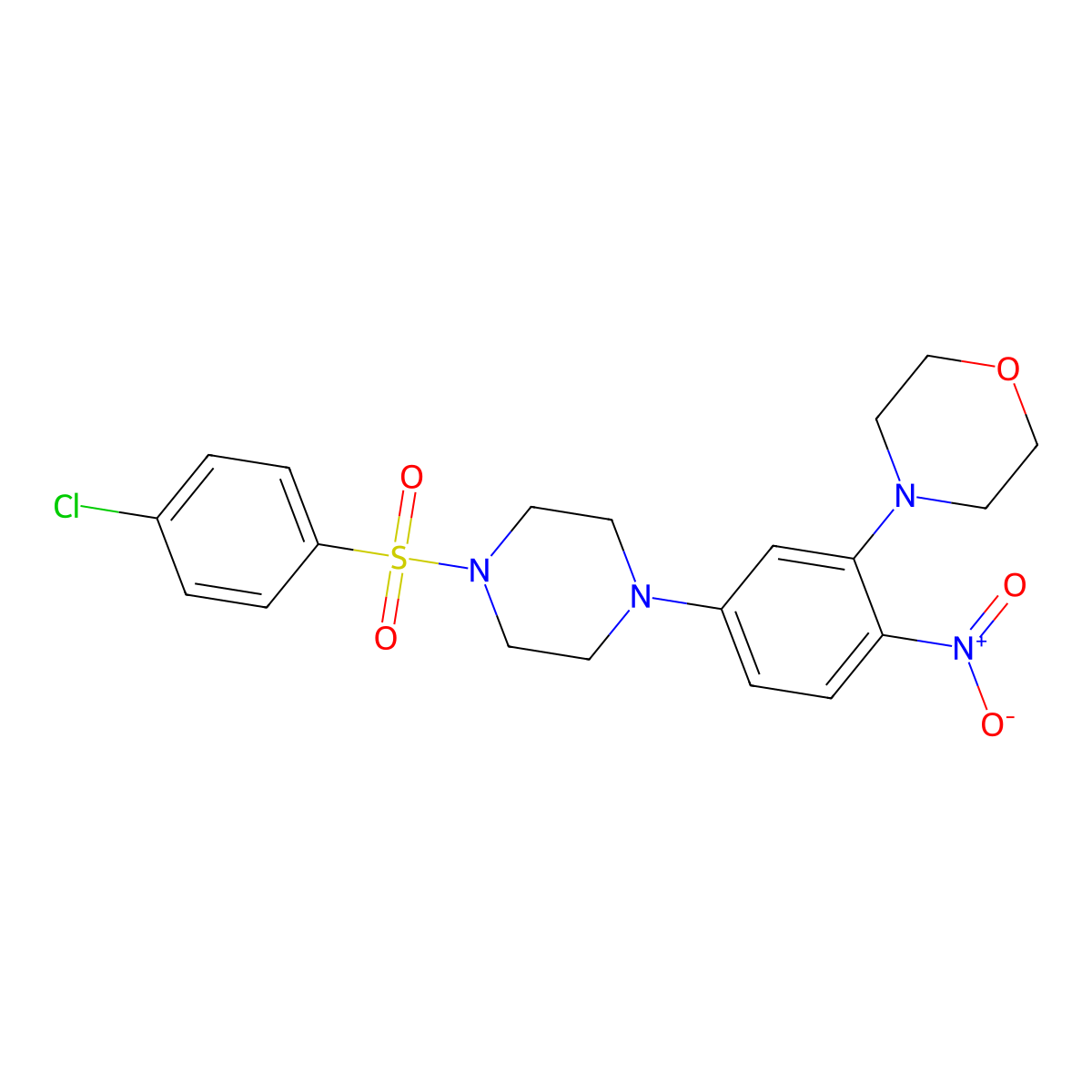 4-[5-[4-(4-Chlorophenyl)sulfonylpiperazin-1-yl]-2-nitrophenyl]morpholine molecular structure, CAS 347354-55-6