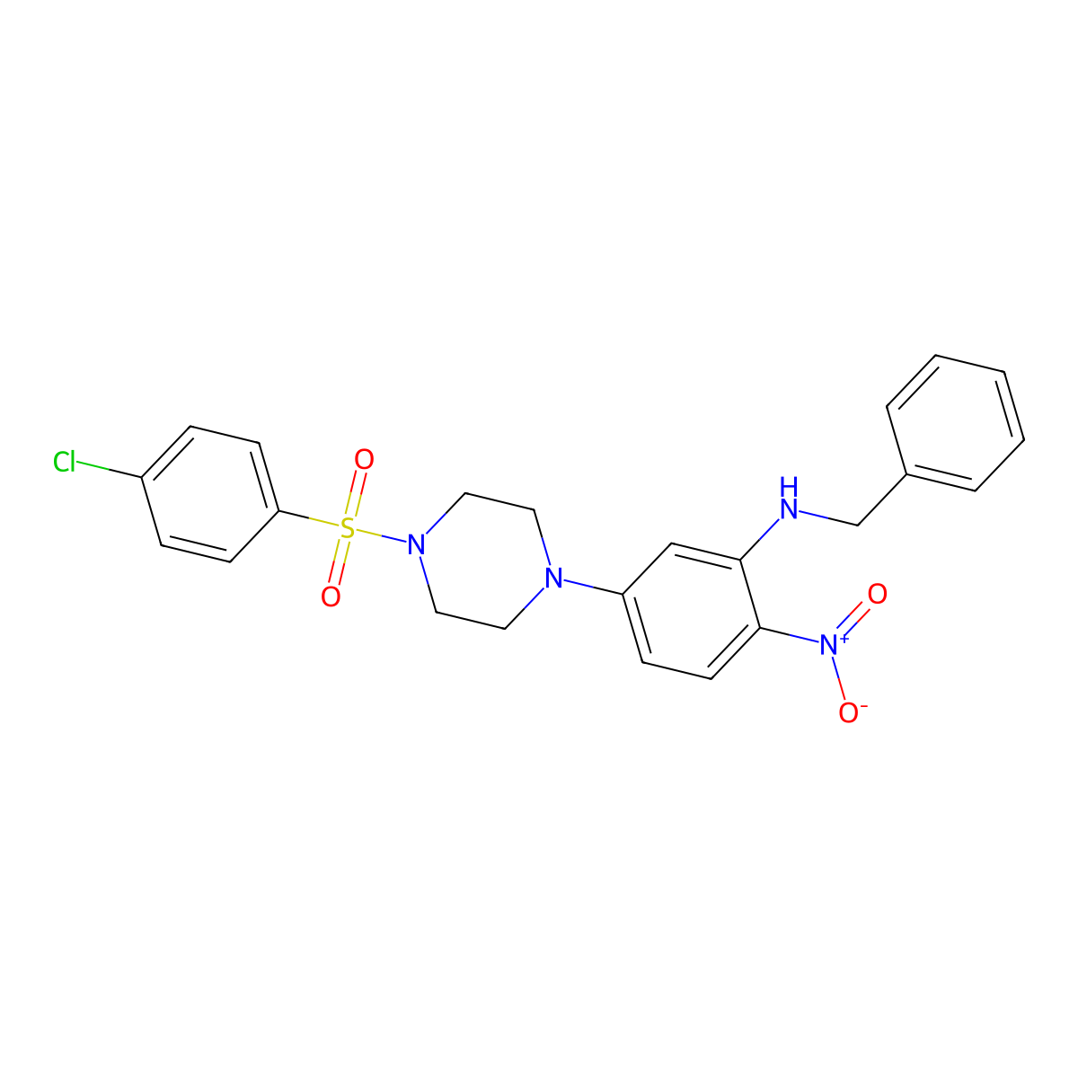 N-benzyl-5-[4-(4-chlorophenyl)sulfonylpiperazin-1-yl]-2-nitroaniline molecular structure, CAS 347354-56-7