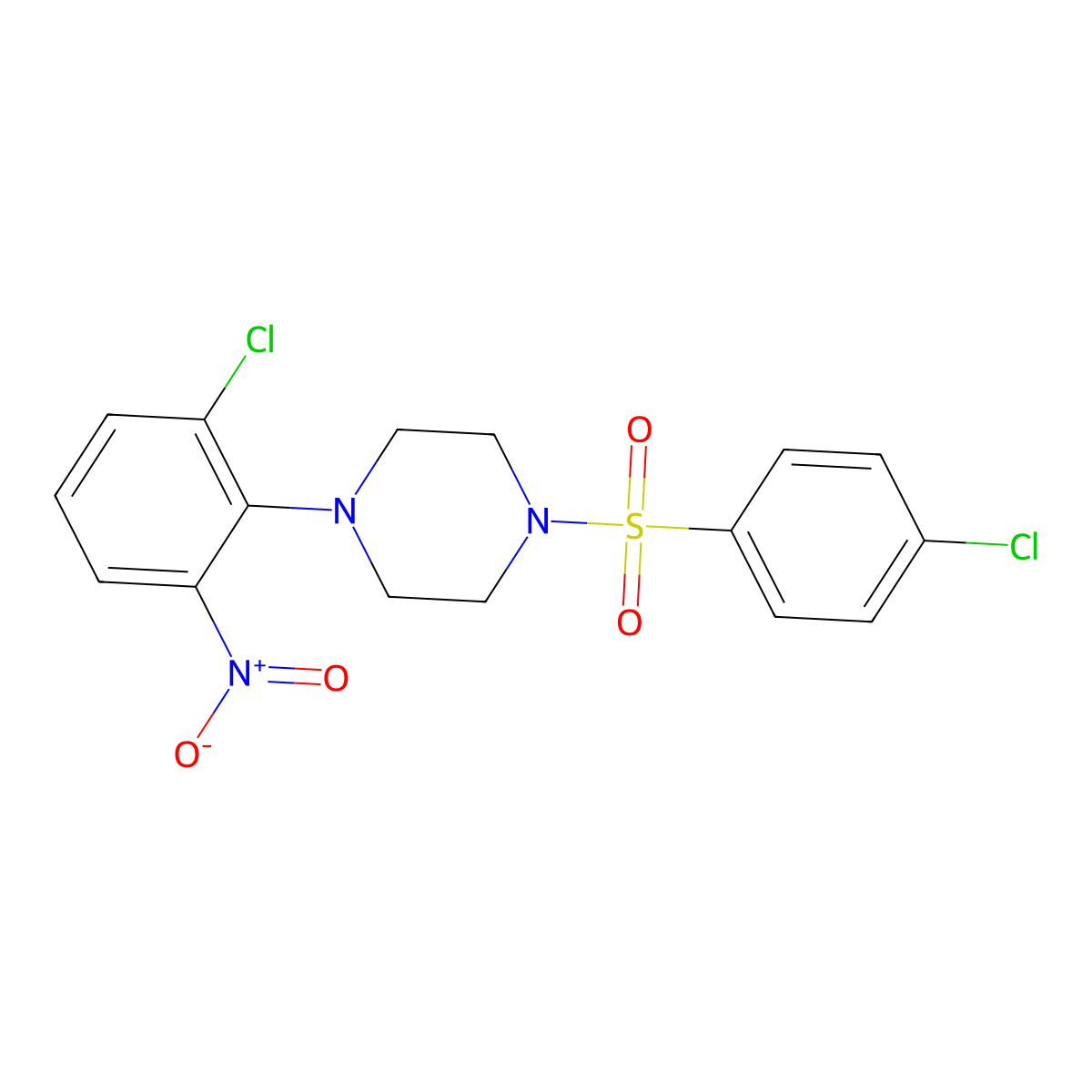 1-(2-Chloro-6-nitrophenyl)-4-(4-chlorophenyl)sulfonylpiperazine molecular structure, CAS 347354-57-8
