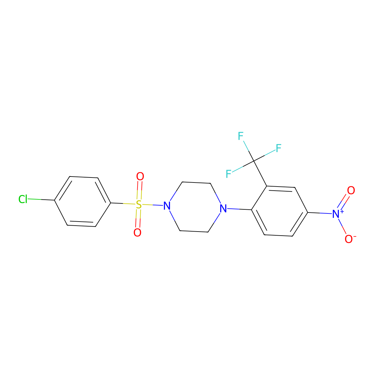 1-(4-Chlorophenyl)sulfonyl-4-[4-nitro-2-(trifluoromethyl)phenyl]piperazine molecular structure, CAS 347354-58-9