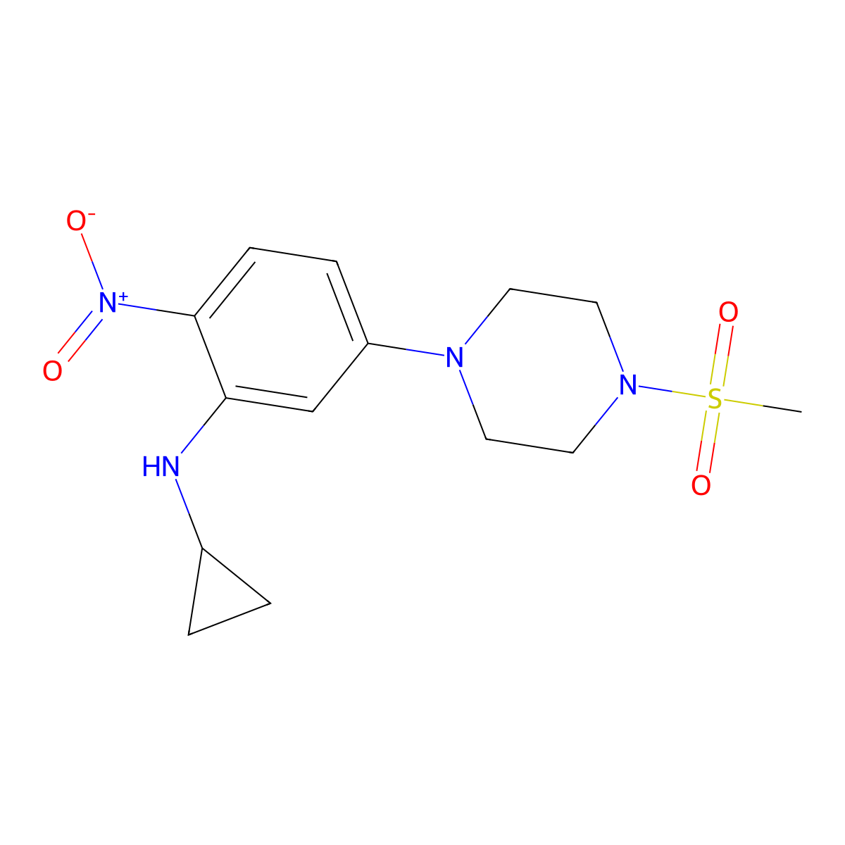 N-cyclopropyl-5-(4-methylsulfonylpiperazin-1-yl)-2-nitroaniline molecular structure, CAS 347354-59-0