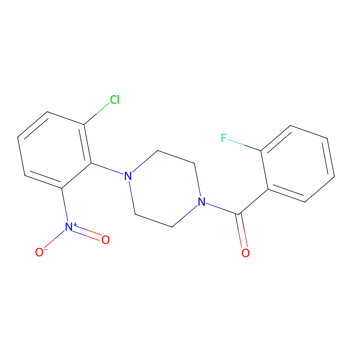 [4-(2-Chloro-6-nitro-phenyl)-piperazin-1-yl]-(2-fluoro-phenyl)-methanone molecular structure, CAS 347354-62-5