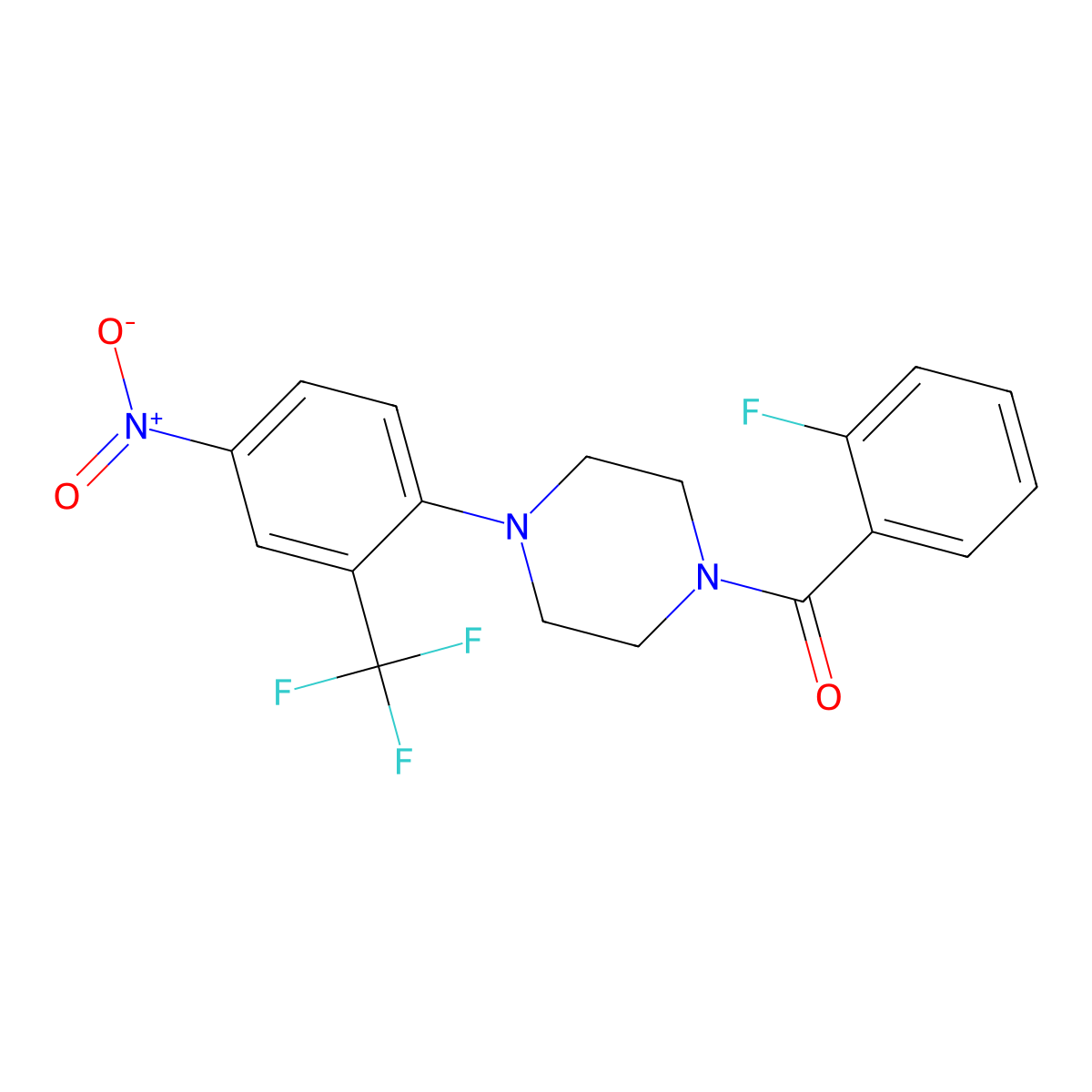 (2-Fluorophenyl)-[4-[4-nitro-2-(trifluoromethyl)phenyl]piperazin-1-yl]methanone molecular structure, CAS 347354-63-6