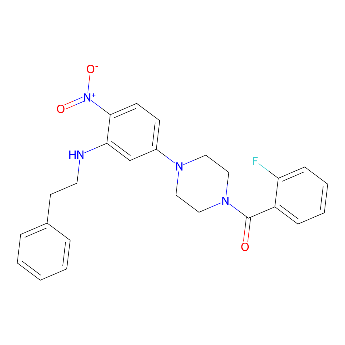 2-Fluorophenyl 4-{4-nitro-3-[(2-phenylethyl)amino]phenyl}piperazinyl ketone molecular structure, CAS 347354-89-6
