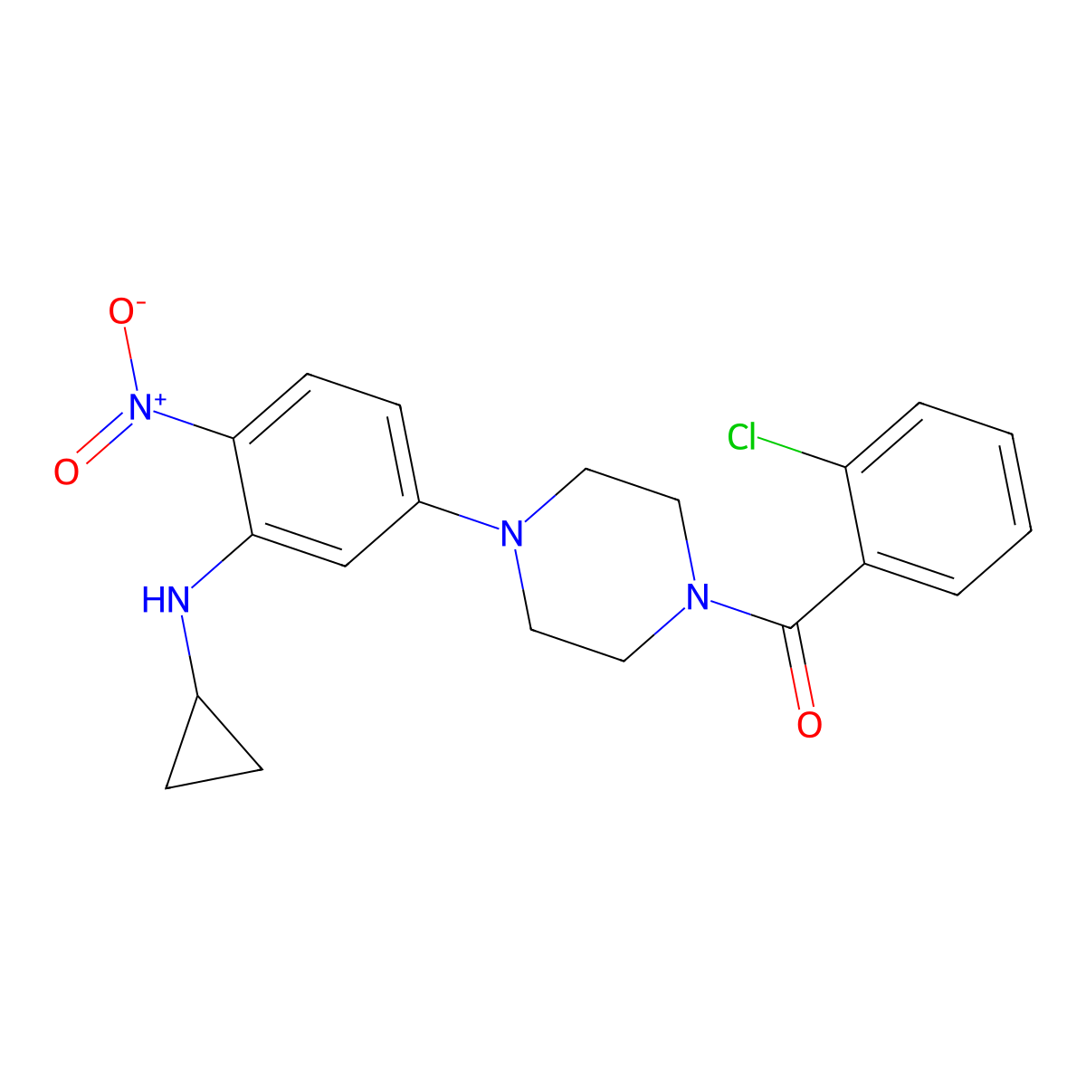 (2-Chlorophenyl)-[4-[3-(cyclopropylamino)-4-nitrophenyl]piperazin-1-yl]methanone molecular structure, CAS 347355-05-9