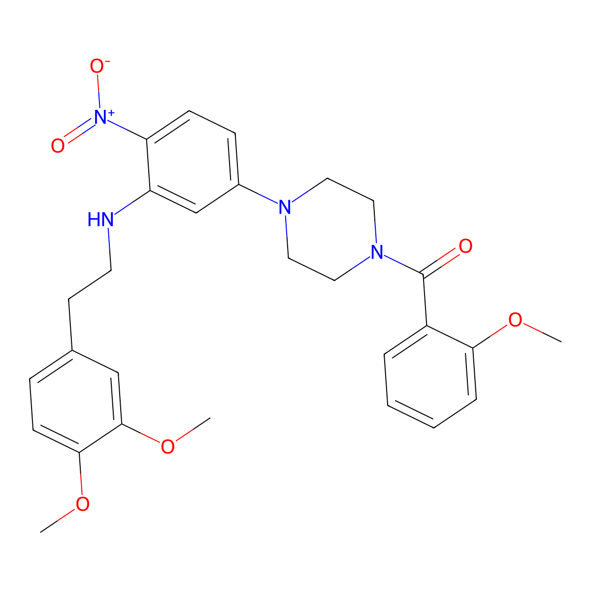 N-[2-(3,4-dimethoxyphenyl)ethyl]-5-[4-(2-methoxybenzoyl)-1-piperazinyl]-2-nitroaniline molecular structure, CAS 347355-06-0
