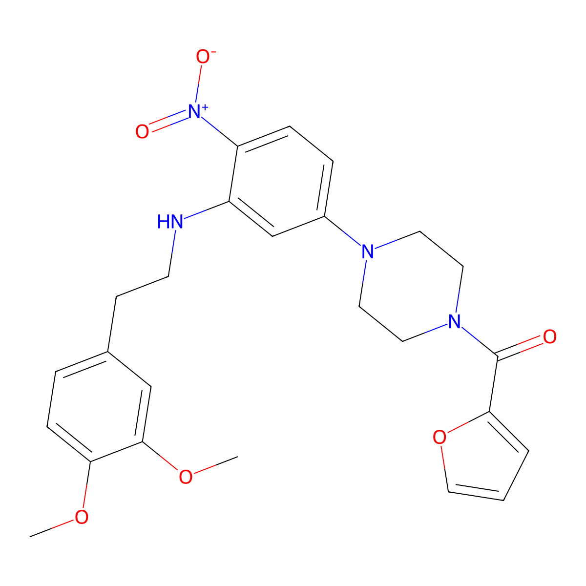 [4-[3-[2-(3,4-Dimethoxyphenyl)ethylamino]-4-nitrophenyl]piperazin-1-yl]-(furan-2-yl)methanone molecular structure, CAS 347355-13-9