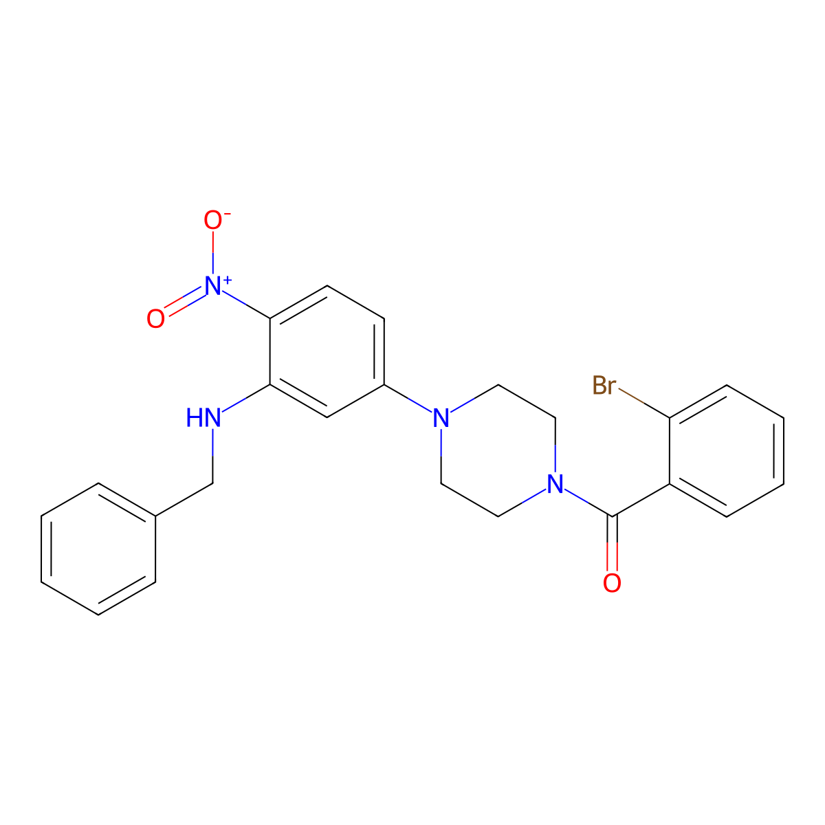 [4-[3-(Benzylamino)-4-nitrophenyl]piperazin-1-yl]-(2-bromophenyl)methanone molecular structure, CAS 347355-24-2