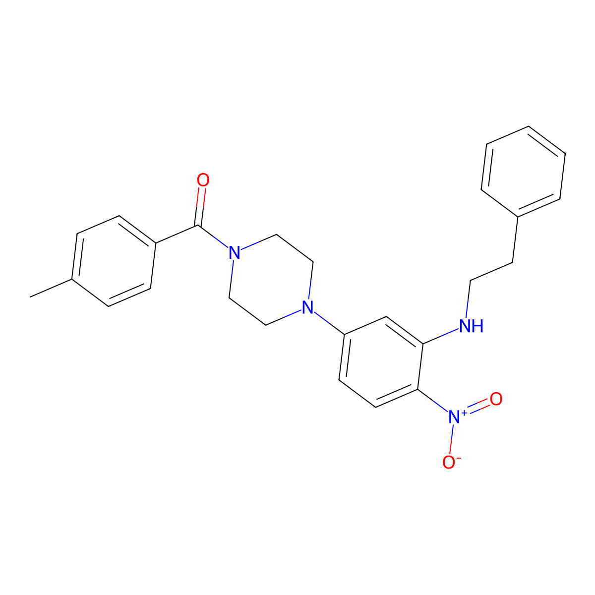4-Methylphenyl 4-{4-nitro-3-[(2-phenylethyl)amino]phenyl}piperazinyl ketone molecular structure, CAS 347355-27-5