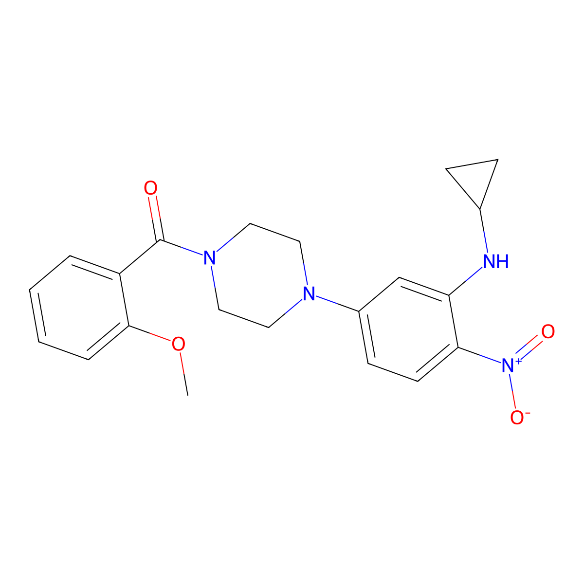 [4-[3-(Cyclopropylamino)-4-nitrophenyl]piperazin-1-yl]-(2-methoxyphenyl)methanone molecular structure, CAS 347355-29-7