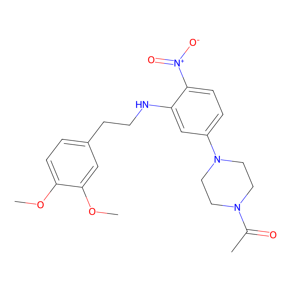 1-[4-[3-[2-(3,4-Dimethoxyphenyl)ethylamino]-4-nitrophenyl]piperazin-1-yl]ethanone molecular structure, CAS 347355-38-8
