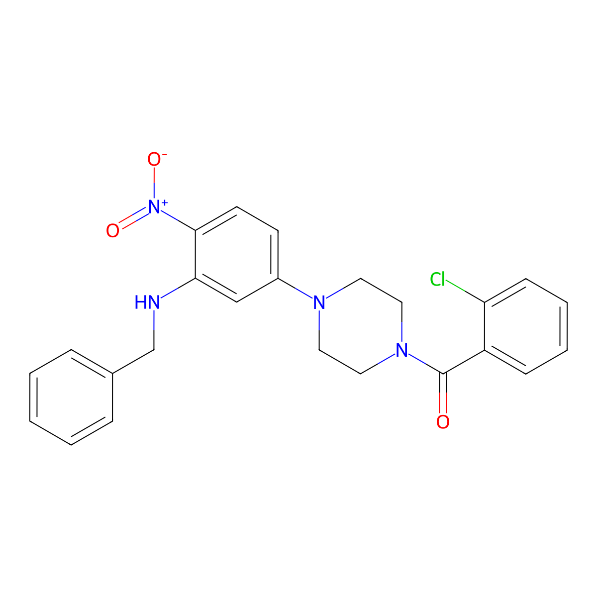 [4-[3-(Benzylamino)-4-nitrophenyl]piperazin-1-yl]-(2-chlorophenyl)methanone molecular structure, CAS 347355-40-2