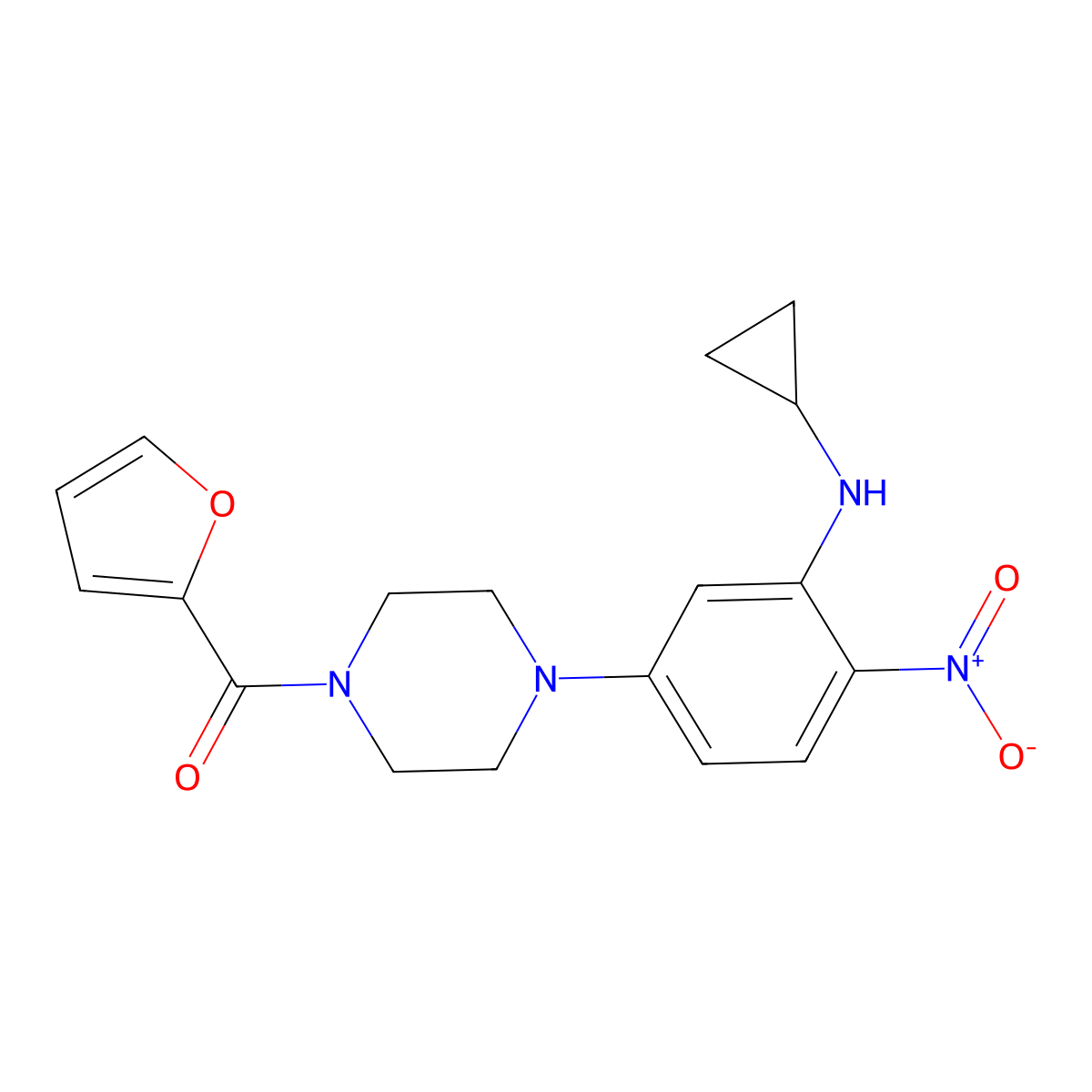 4-[3-(Cyclopropylamino)-4-nitrophenyl]piperazinyl 2-furyl ketone molecular structure, CAS 347355-41-3