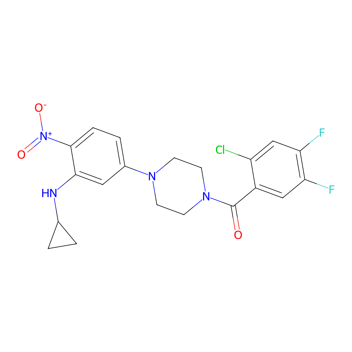 (2-Chloro-4,5-difluorophenyl)-[4-[3-(cyclopropylamino)-4-nitrophenyl]piperazin-1-yl]methanone molecular structure, CAS 347355-42-4
