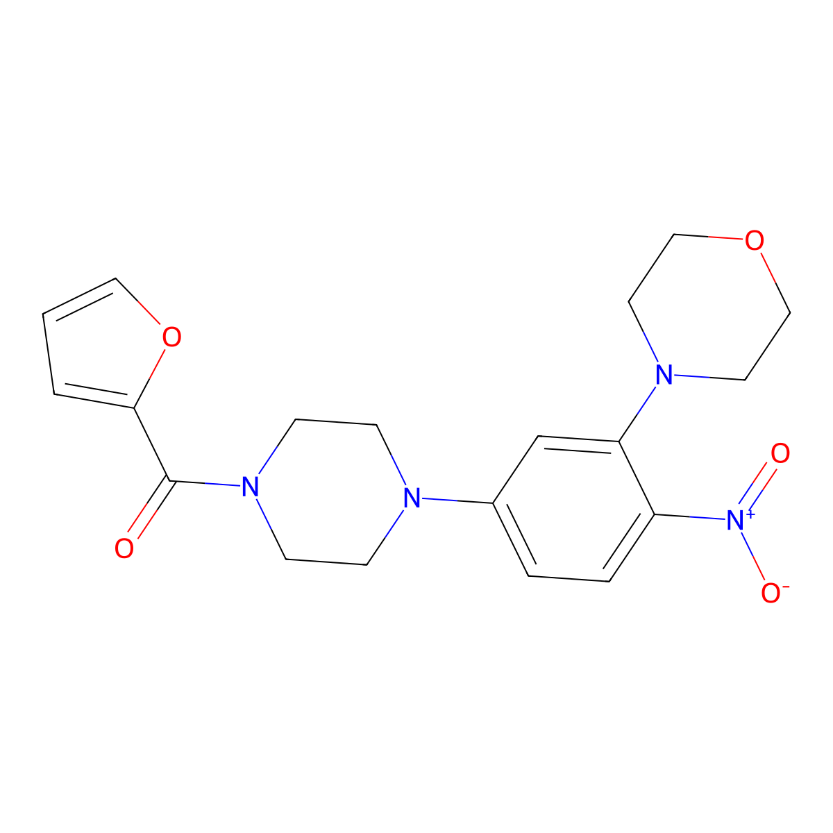 Furan-2-yl-[4-(3-morpholin-4-yl-4-nitrophenyl)piperazin-1-yl]methanone molecular structure, CAS 347355-43-5