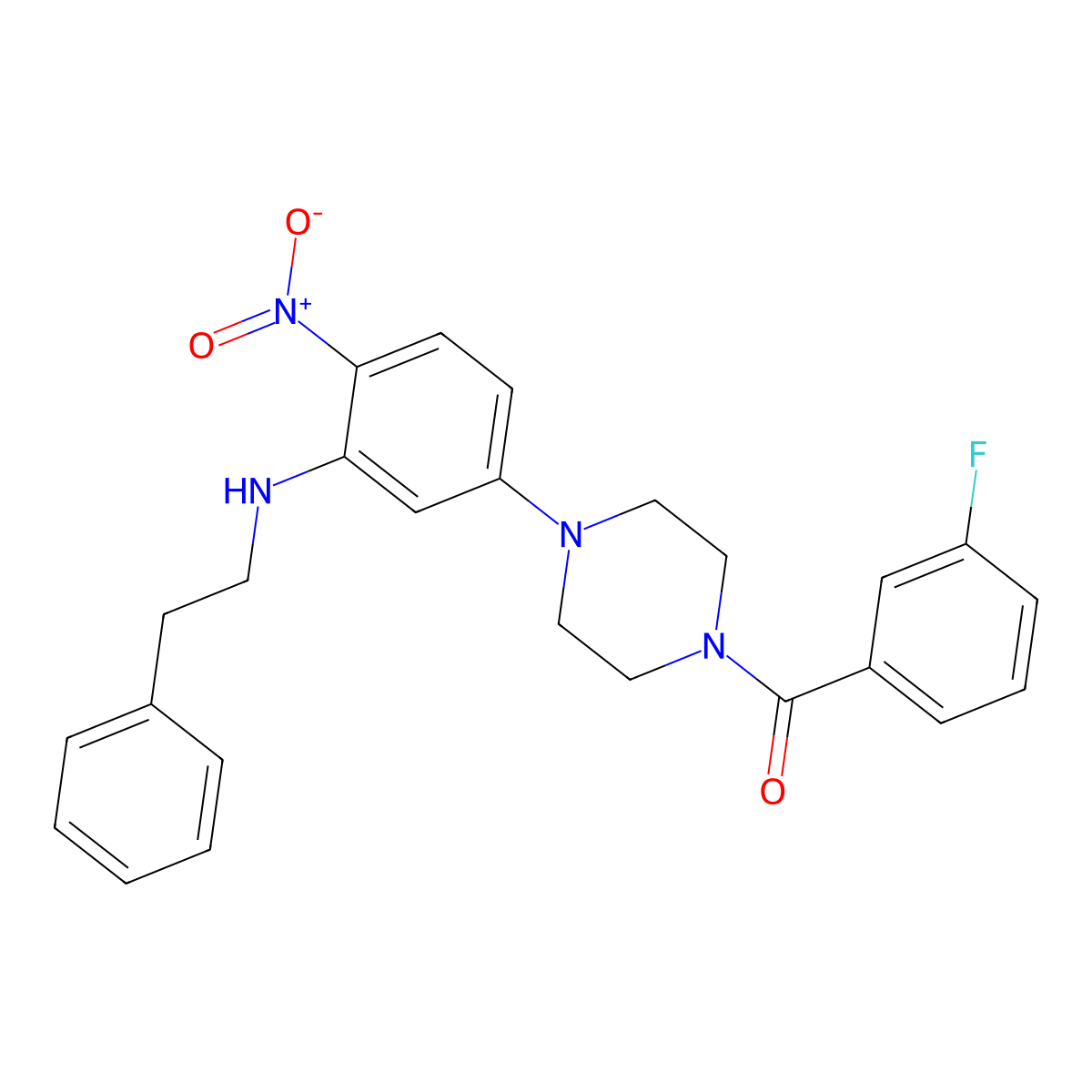 (3-Fluorophenyl)(4-{4-nitro-3-[(2-phenylethyl)amino]phenyl}piperazin-1-yl)methanone molecular structure, CAS 347355-45-7