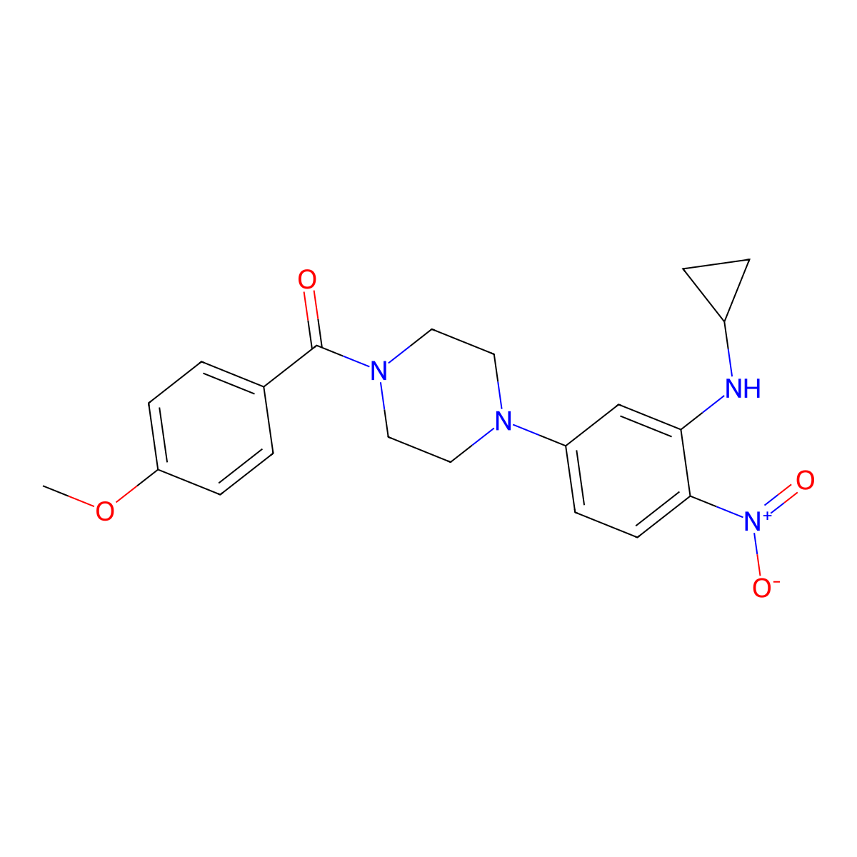 [4-[3-(Cyclopropylamino)-4-nitrophenyl]piperazin-1-yl]-(4-methoxyphenyl)methanone molecular structure, CAS 347355-48-0