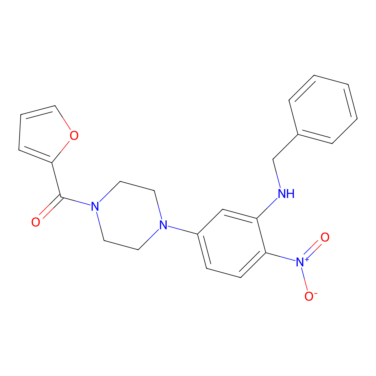[4-[3-(Benzylamino)-4-nitrophenyl]piperazin-1-yl]-(furan-2-yl)methanone molecular structure, CAS 347355-59-3