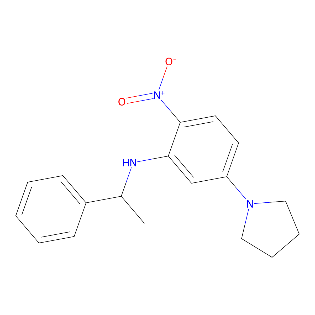 2-nitro-N-(1-phenylethyl)-5-pyrrolidin-1-ylaniline molecular structure, CAS 347355-81-1