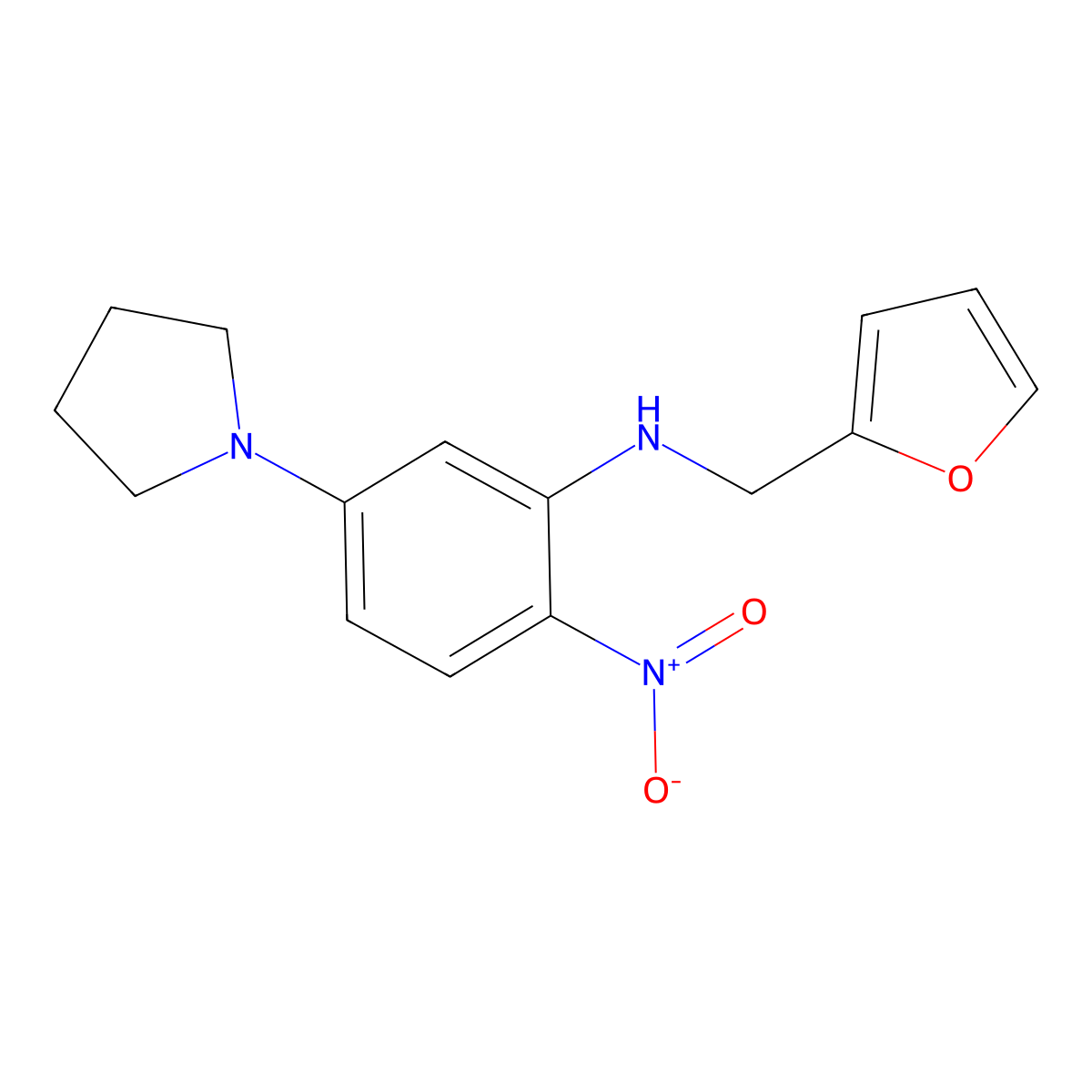 N-(furan-2-ylmethyl)-2-nitro-5-pyrrolidin-1-ylaniline molecular structure, CAS 347355-90-2
