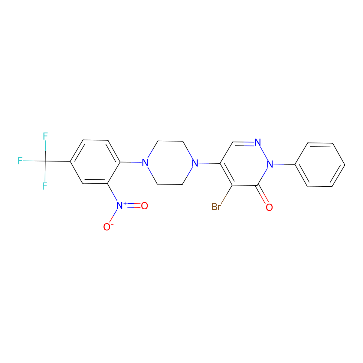 4-Bromo-5-[4-[2-nitro-4-(trifluoromethyl)phenyl]piperazin-1-yl]-2-phenylpyridazin-3-one molecular structure, CAS 347355-92-4