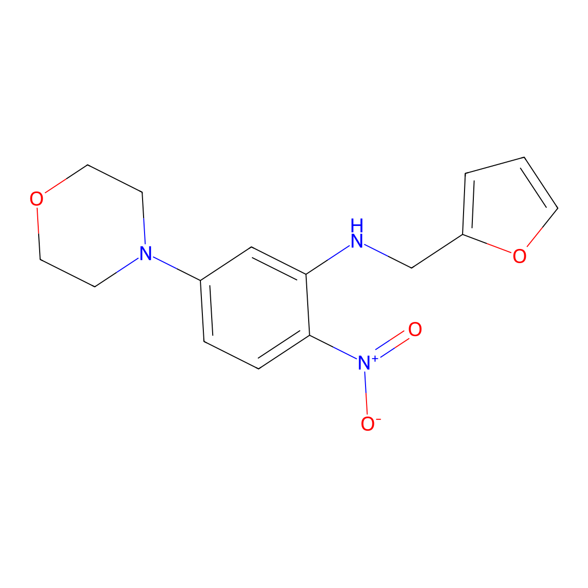 N-(furan-2-ylmethyl)-5-morpholin-4-yl-2-nitroaniline molecular structure, CAS 347355-94-6