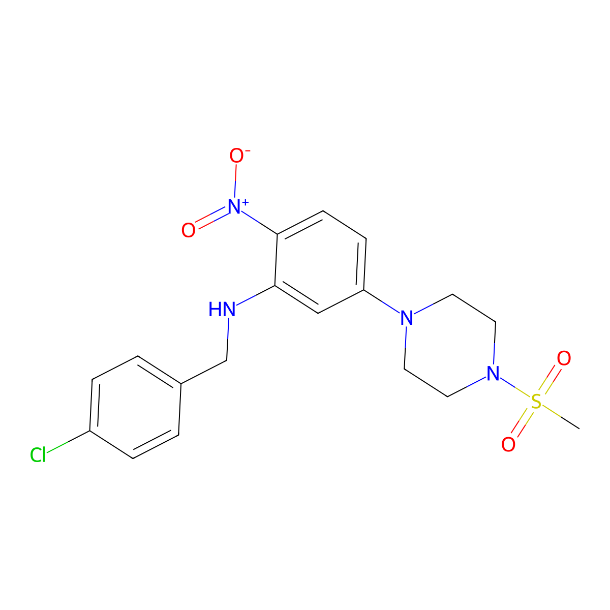 N-[(4-chlorophenyl)methyl]-5-(4-methylsulfonylpiperazin-1-yl)-2-nitroaniline molecular structure, CAS 347356-07-4