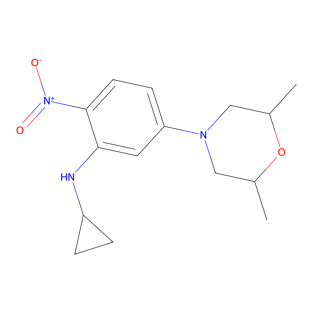N-cyclopropyl-5-(2,6-dimethylmorpholin-4-yl)-2-nitroaniline molecular structure, CAS 347356-10-9