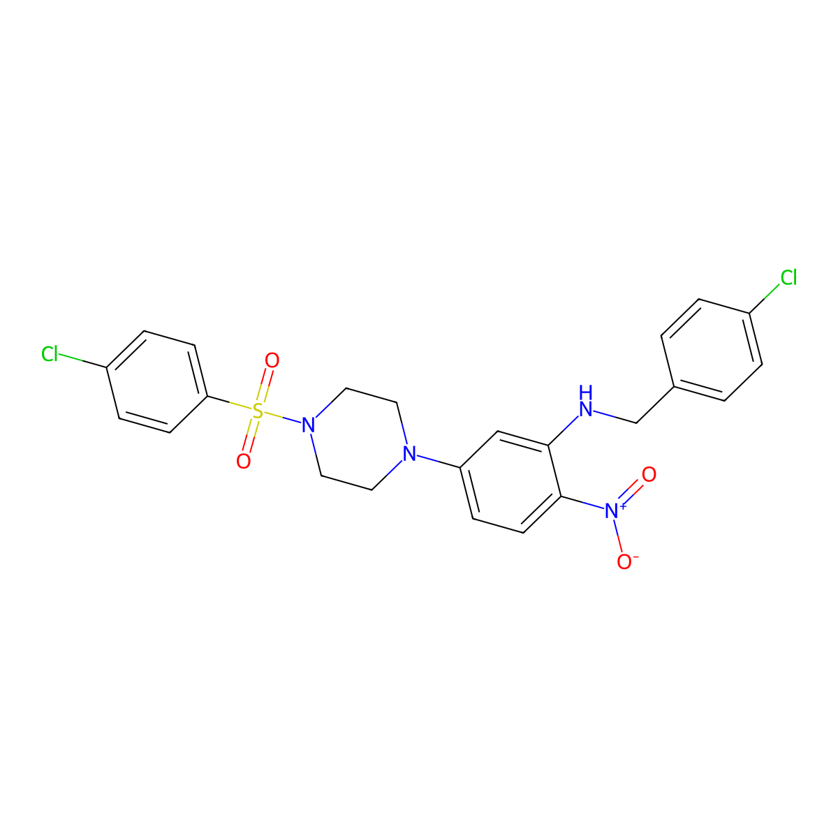N-[(4-chlorophenyl)methyl]-5-[4-(4-chlorophenyl)sulfonylpiperazin-1-yl]-2-nitroaniline molecular structure, CAS 347356-19-8
