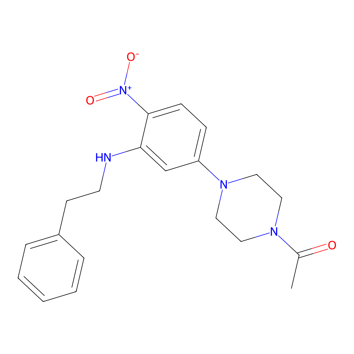 1-Acetyl-4-{4-nitro-3-[(2-phenylethyl)amino]phenyl}piperazine molecular structure, CAS 347356-36-9