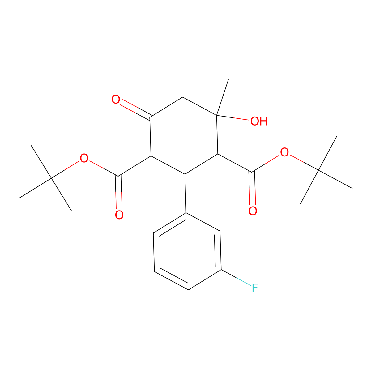 Ditert-butyl 2-(3-fluorophenyl)-4-hydroxy-4-methyl-6-oxocyclohexane-1,3-dicarboxylate molecular structure, CAS 347363-27-3