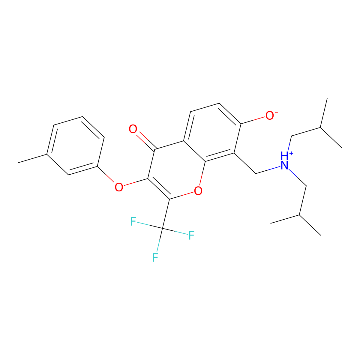 8-[(diisobutylamino)methyl]-7-hydroxy-3-(3-methylphenoxy)-2-(trifluoromethyl)-4H-chromen-4-one molecular structure, CAS 347364-20-9