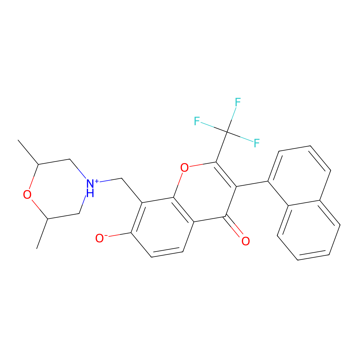 8-[(2,6-dimethylmorpholin-4-yl)methyl]-7-hydroxy-3-(naphthalen-1-yl)-2-(trifluoromethyl)-4H-chromen-4-one molecular structure, CAS 347364-34-5