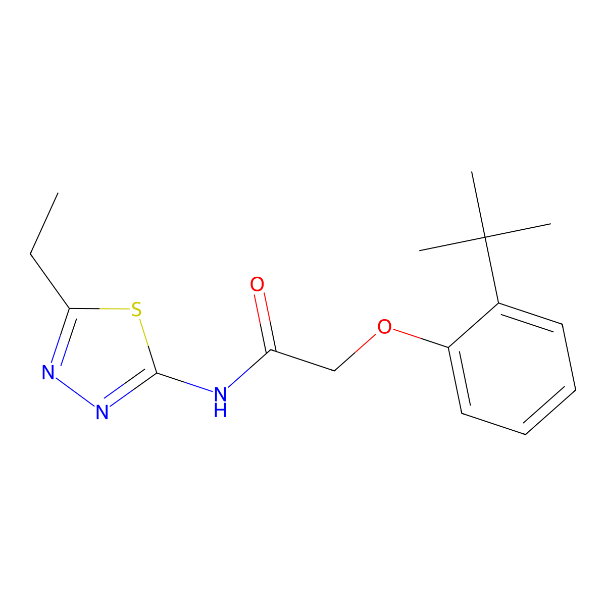 2-(2-tert-butylphenoxy)-N-(5-ethyl-1,3,4-thiadiazol-2-yl)acetamide molecular structure, CAS 347364-35-6