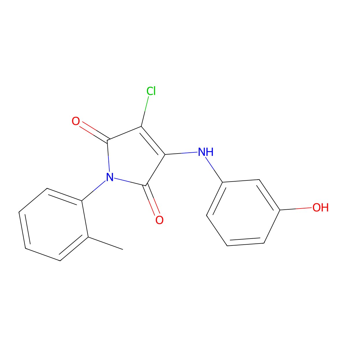 3-Chloro-4-(3-hydroxyanilino)-1-(2-methylphenyl)pyrrole-2,5-dione molecular structure, CAS 347364-43-6