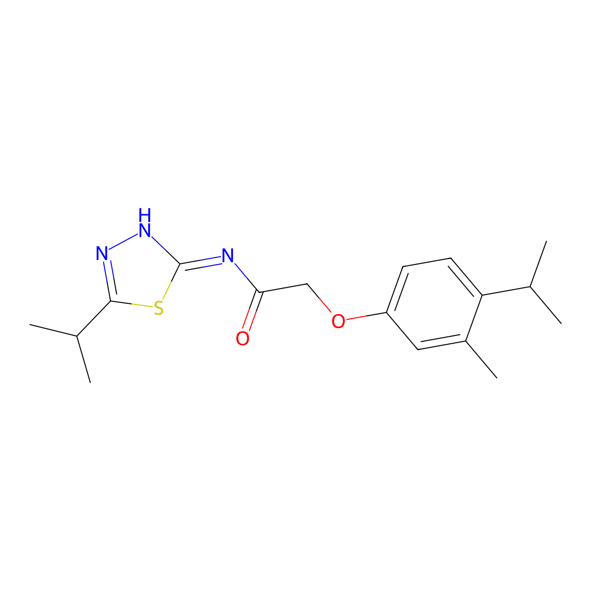 2-(3-methyl-4-propan-2-ylphenoxy)-N-(5-propan-2-yl-1,3,4-thiadiazol-2-yl)acetamide molecular structure, CAS 347364-63-0