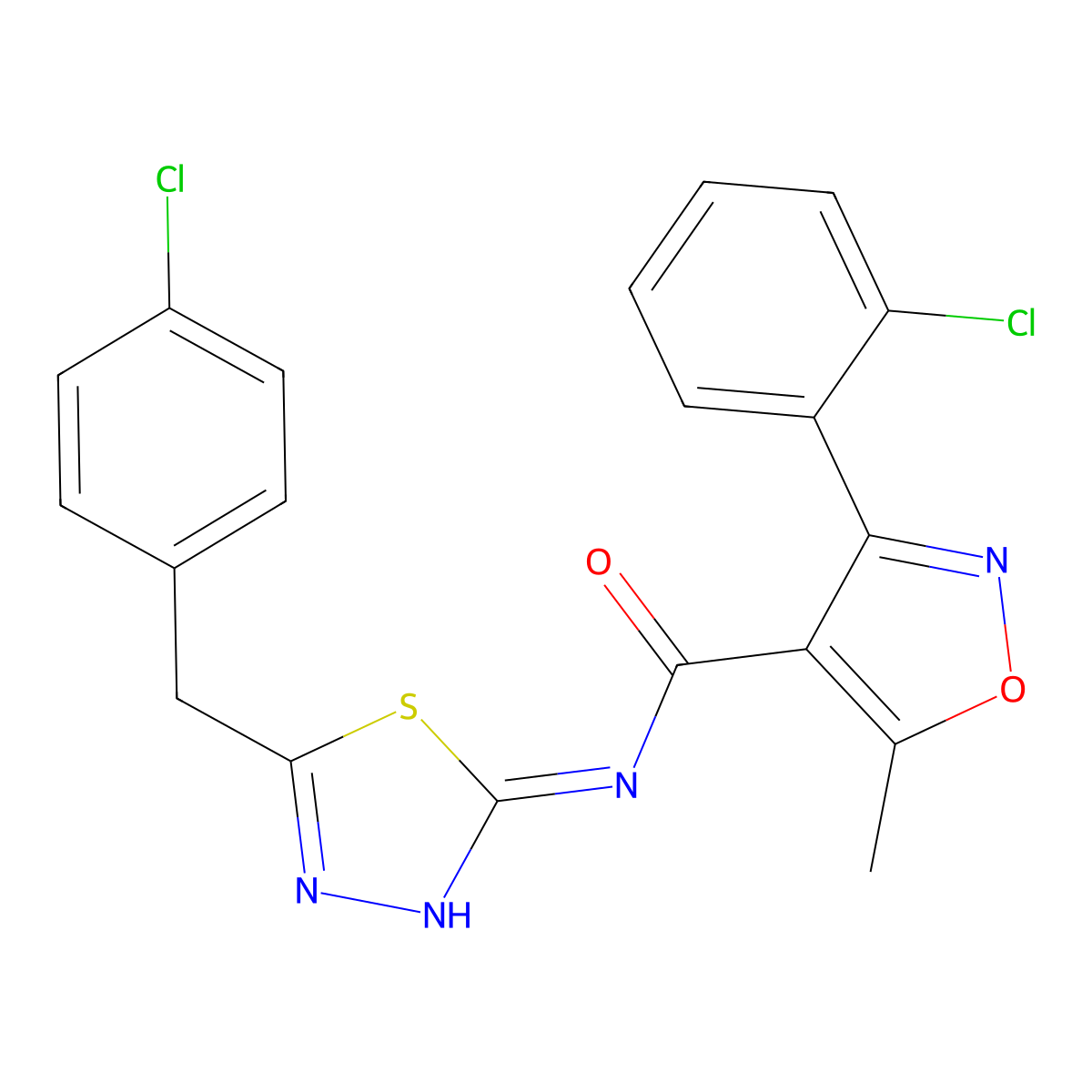 N-[5-(4-chlorobenzyl)-1,3,4-thiadiazol-2-yl]-3-(2-chlorophenyl)-5-methyl-4-isoxazolecarboxamide molecular structure, CAS 347364-73-2