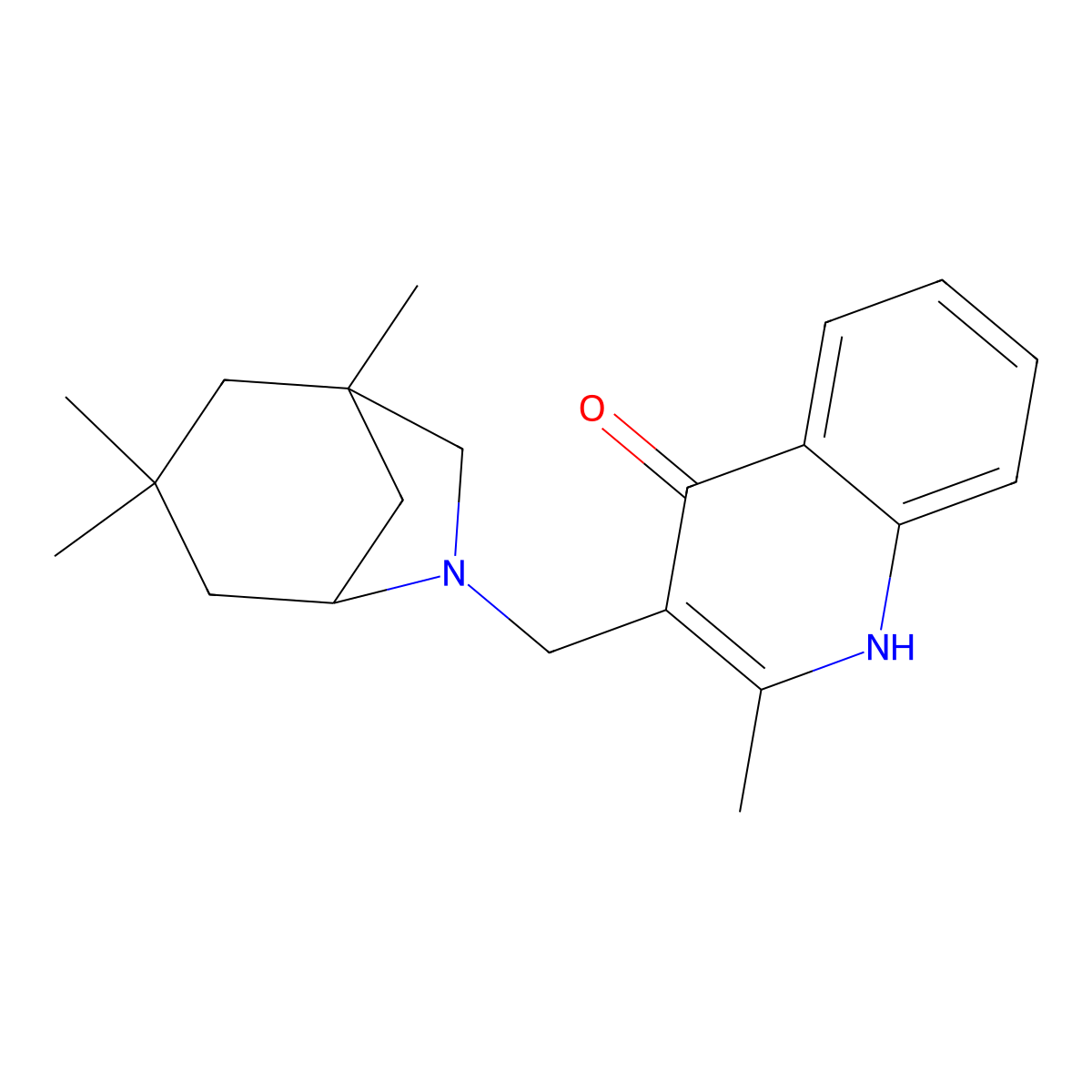 2-Methyl-3-[(1,3,3-trimethyl-6-azabicyclo[3.2.1]oct-6-yl)methyl]-4-quinolinol molecular structure, CAS 347364-79-8