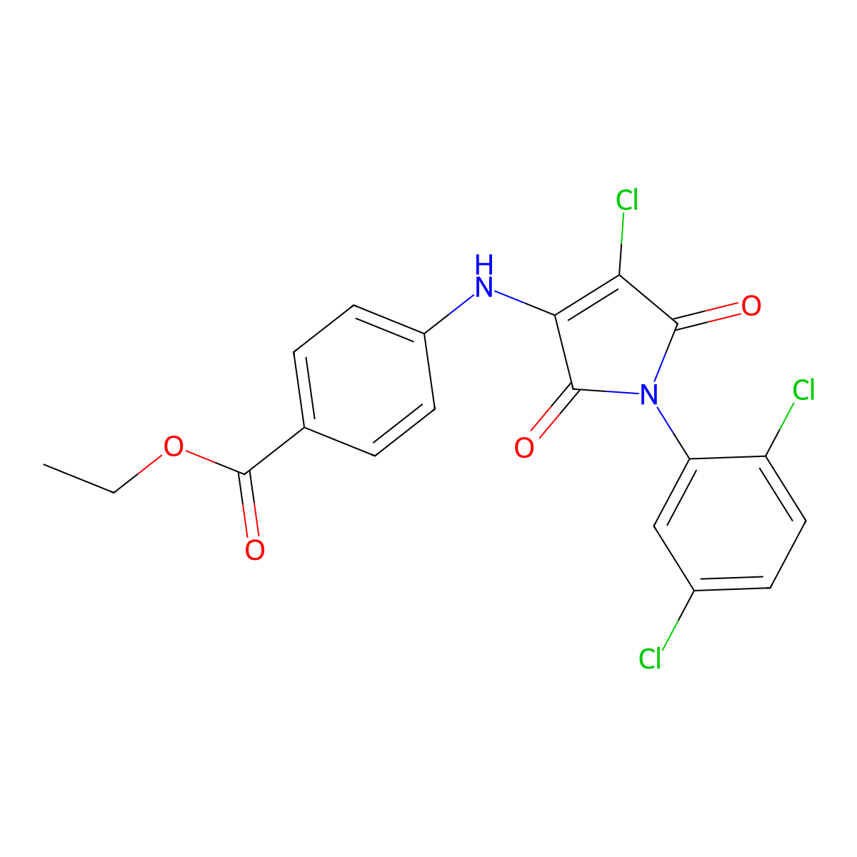 ethyl 4-((4-chloro-1-(2,5-dichlorophenyl)-2,5-dioxo-2,5-dihydro-1H-pyrrol-3-yl)amino)benzoate molecular structure, CAS 347365-52-0
