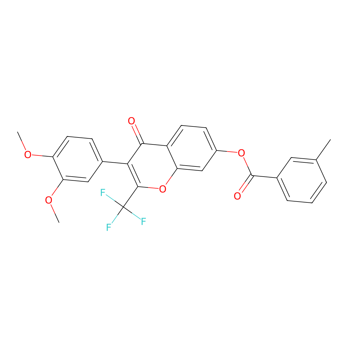 3-(3,4-dimethoxyphenyl)-4-oxo-2-(trifluoromethyl)-4H-chromen-7-yl 3-methylbenzoate molecular structure, CAS 347365-53-1