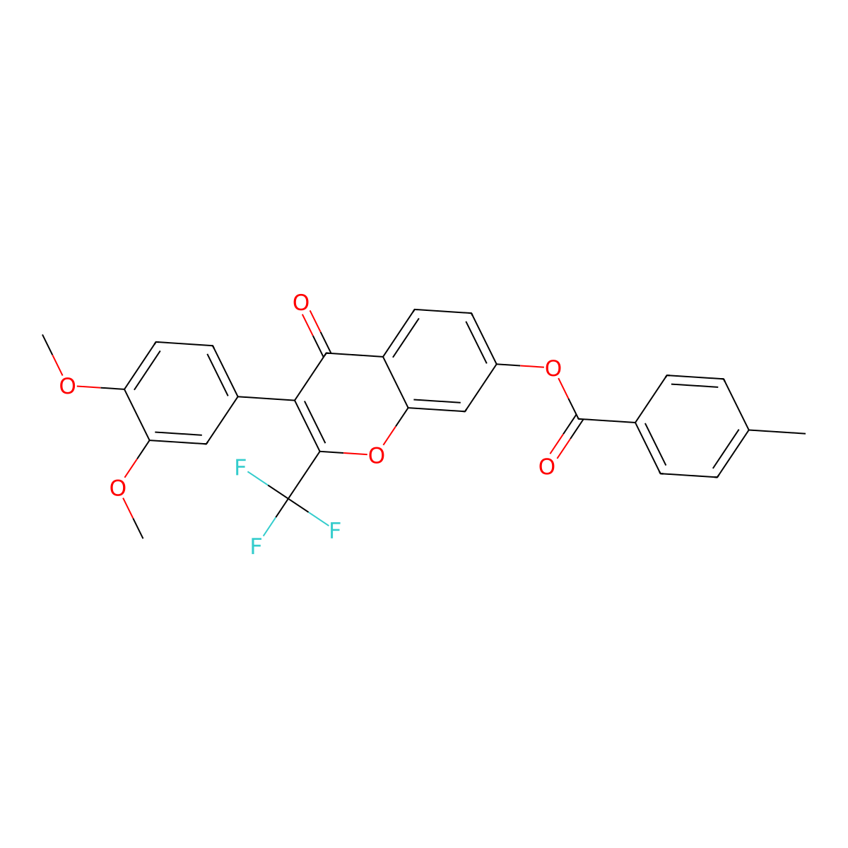 3-(3,4-dimethoxyphenyl)-4-oxo-2-(trifluoromethyl)-4H-chromen-7-yl 4-methylbenzoate molecular structure, CAS 347365-54-2