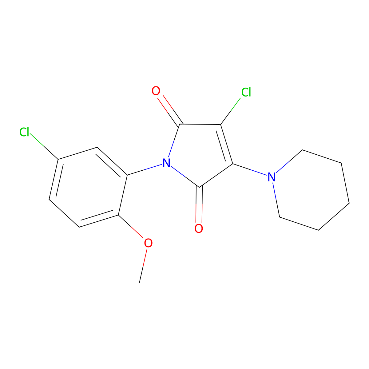 3-chloro-1-(5-chloro-2-methoxyphenyl)-4-(1-piperidinyl)-1H-pyrrole-2,5-dione molecular structure, CAS 347365-78-0