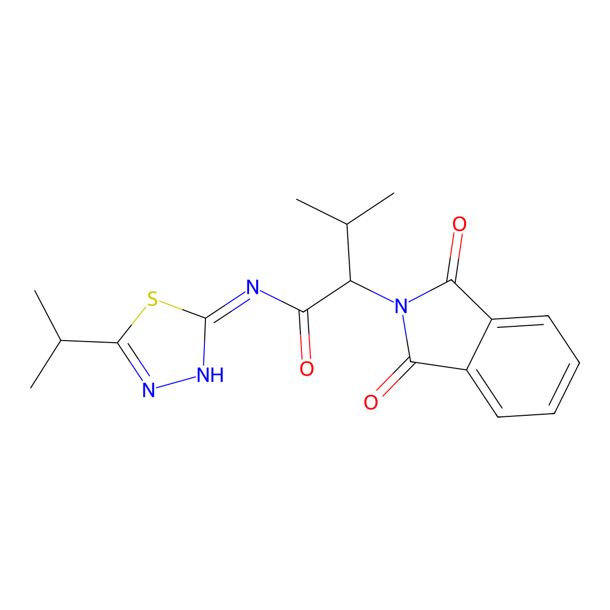 2-(1,3-dioxo-1,3-dihydro-2H-isoindol-2-yl)-3-methyl-N-[(2E)-5-(propan-2-yl)-1,3,4-thiadiazol-2(3H)-ylidene]butanamide molecular structure, CAS 347366-33-0