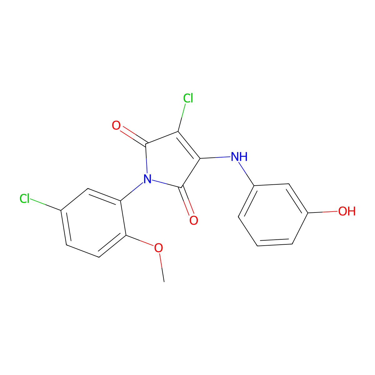 3-Chloro-1-(5-chloro-2-methoxyphenyl)-4-(3-hydroxyanilino)pyrrole-2,5-dione molecular structure, CAS 347366-51-2