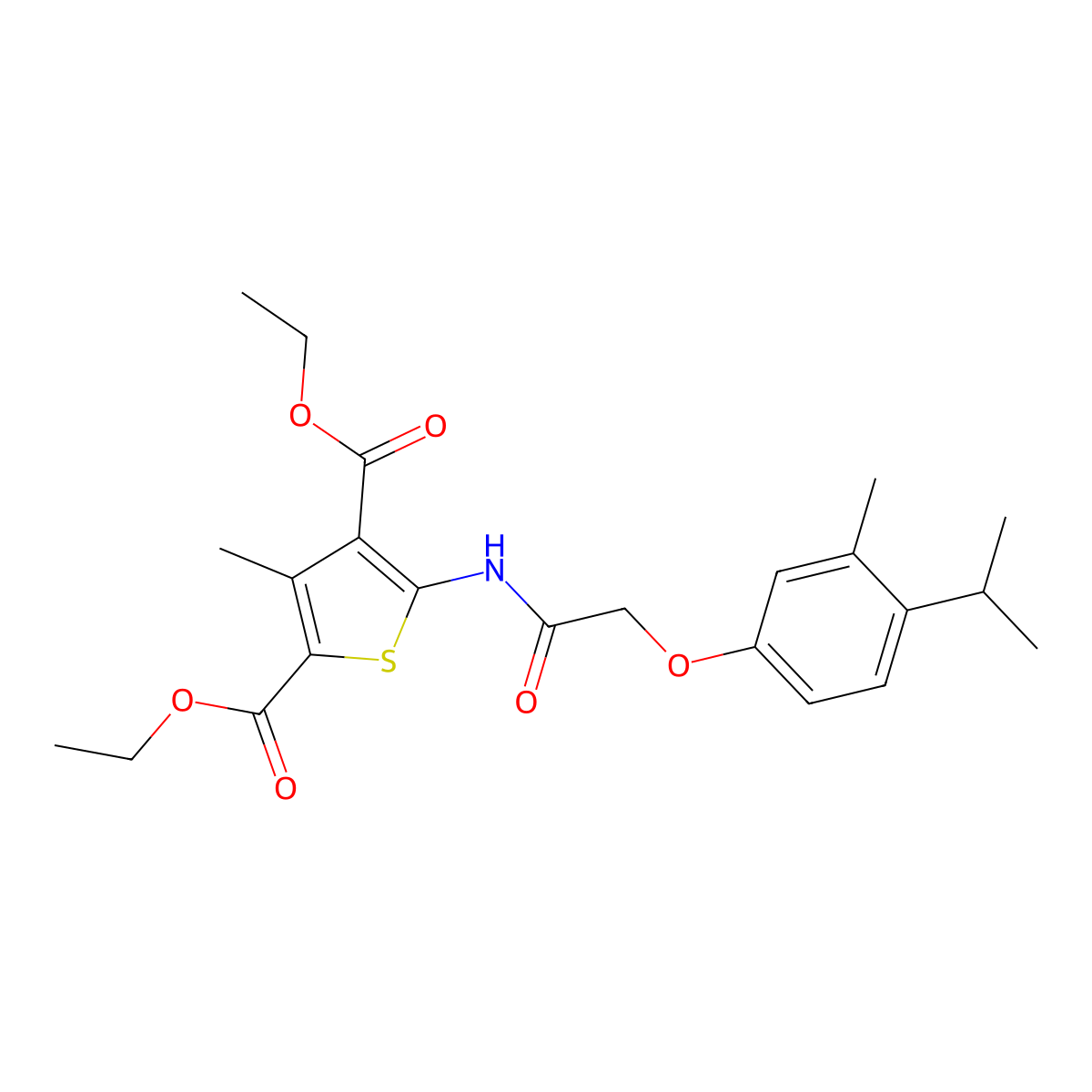 Diethyl 5-{[(4-isopropyl-3-methylphenoxy)acetyl]amino}-3-methylthiophene-2,4-dicarboxylate molecular structure, CAS 347366-61-4