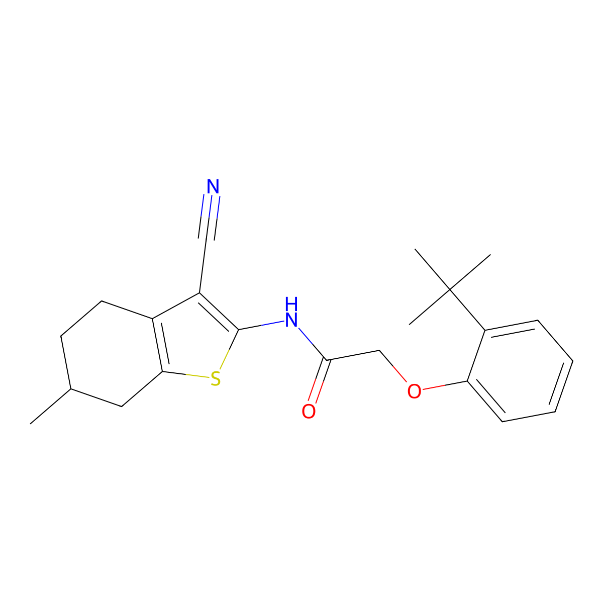 2-(2-tert-butylphenoxy)-N-(3-cyano-6-methyl-4,5,6,7-tetrahydro-1-benzothiophen-2-yl)acetamide molecular structure, CAS 347366-76-1