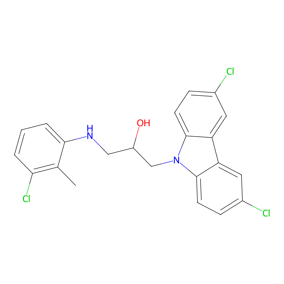 1-(3,6-Dichlorocarbazol-9-yl)-3-[(3-chloro-2-methylphenyl)amino]propan-2-ol molecular structure, CAS 347369-52-2