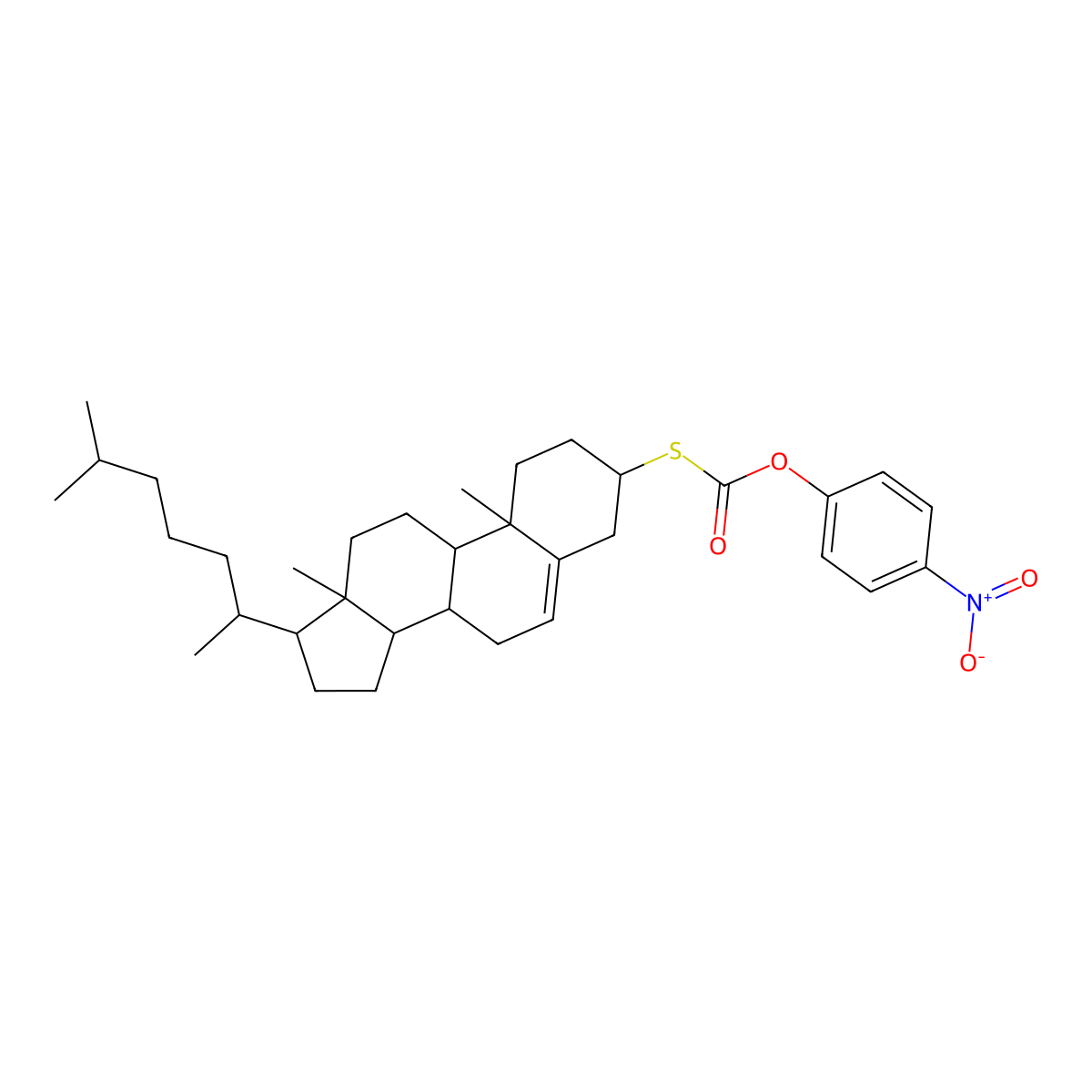 4-Nitrophenyl {[9A,11A-dimethyl-1-(6-methylheptan-2-YL)-1H,2H,3H,3AH,3BH,4H,6H,7H,8H,9H,9AH,9BH,10H,11H,11AH-cyclopenta[A]phenanthren-7-YL]sulfanyl}formate molecular structure, CAS 347400-78-6